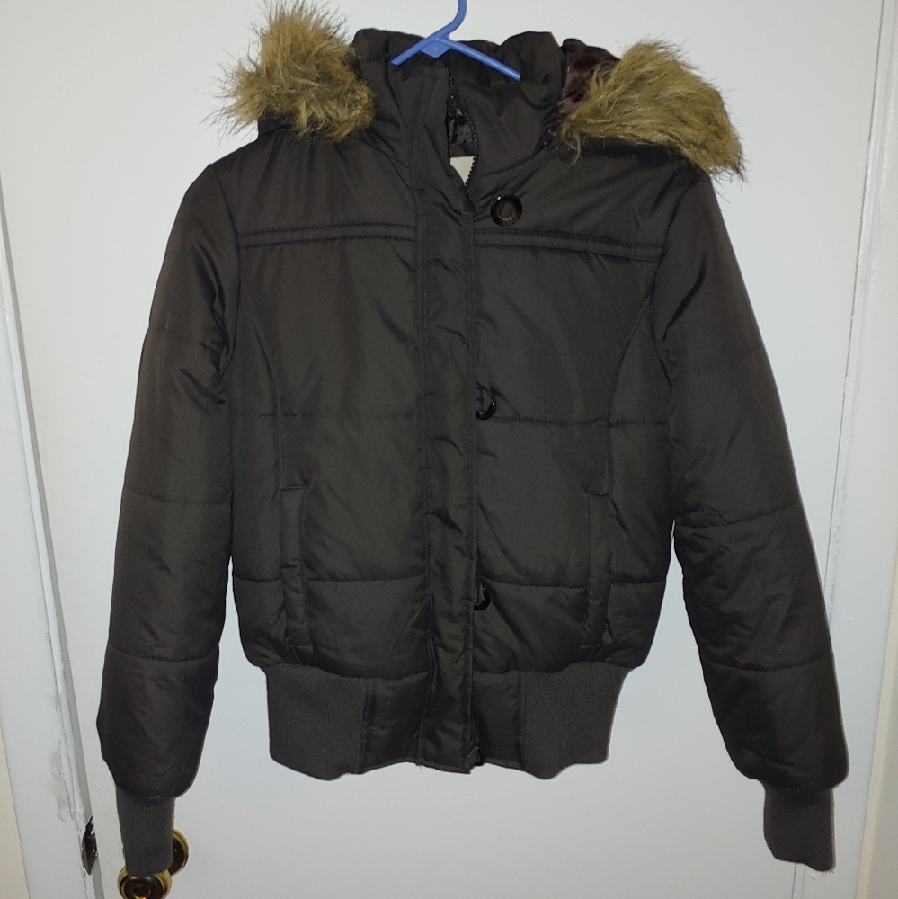 No Boundaries brown removable faux fur hood jacket